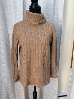 J. Crew Cable Knit Turtleneck Sweater in Camel